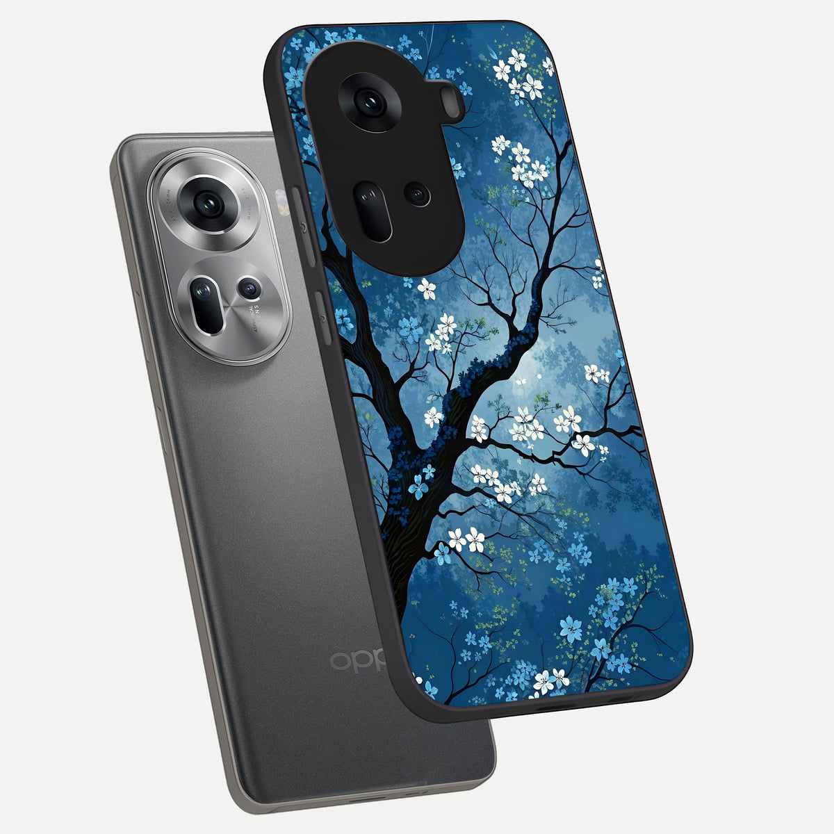  Blue Tree Serenity phone case For Oppo Reno 11 5G showing premium glass back cover with detailed artwork