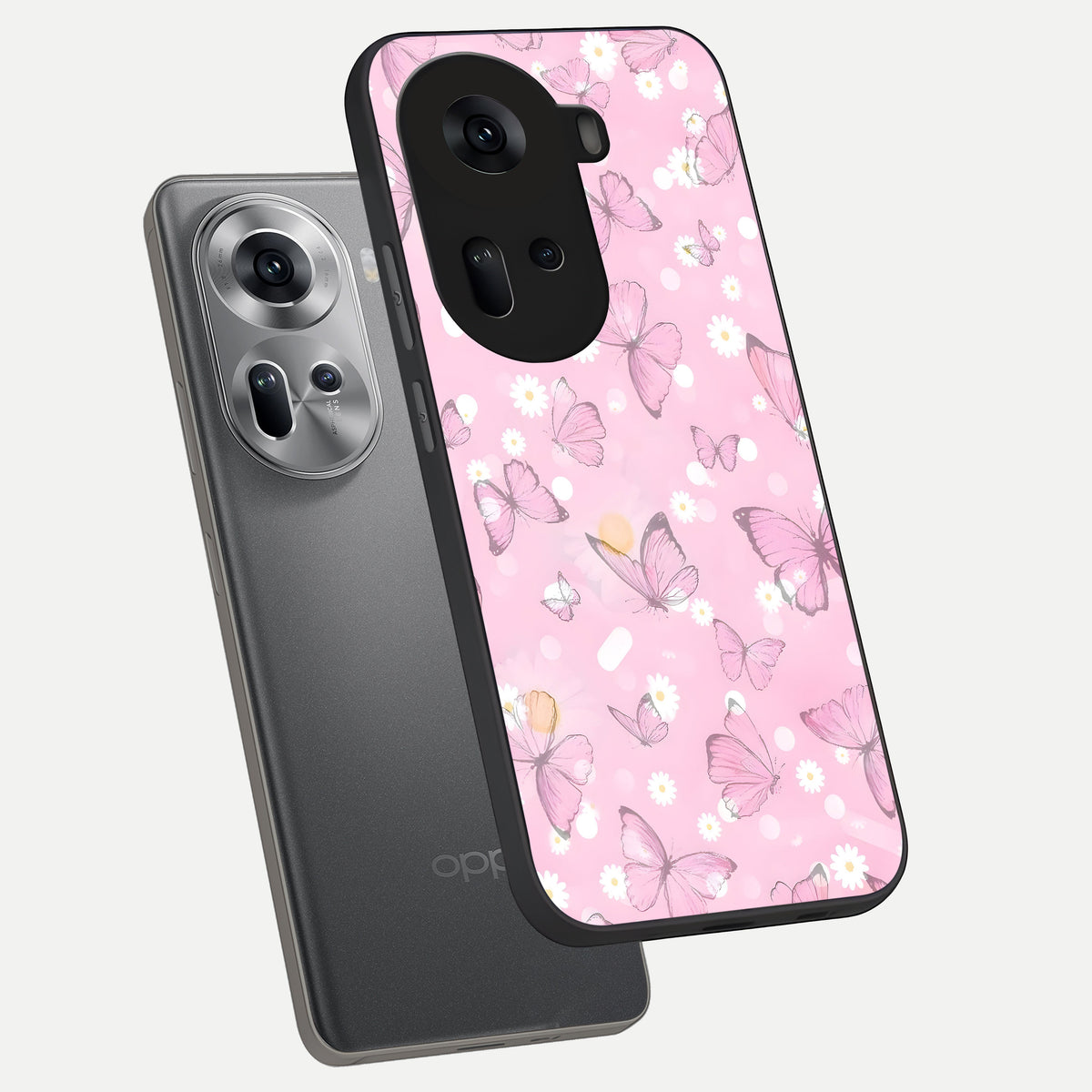  Blush Butterfly Garden phone case For Oppo Reno 11 5G showing premium glass back cover with detailed artwork