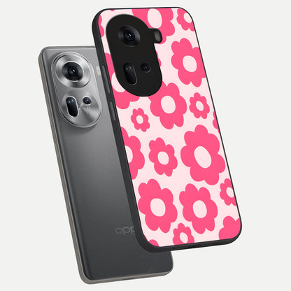  Blush Flower Pop phone case For Oppo Reno 11 5G showing premium glass back cover with detailed artwork