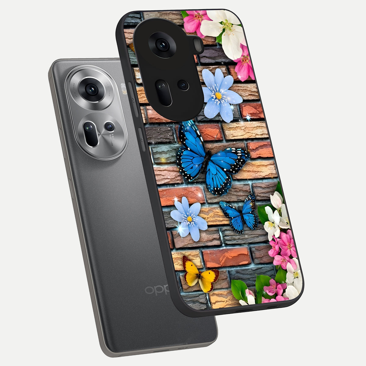  Brick Bloom Flight phone case For Oppo Reno 11 5G showing premium glass back cover with detailed artwork