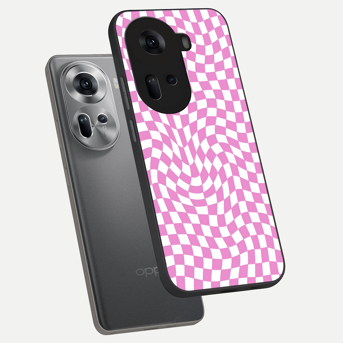 Bubblegum Check Wave phone case For Oppo Reno 11 5G showing premium glass back cover with detailed artwork