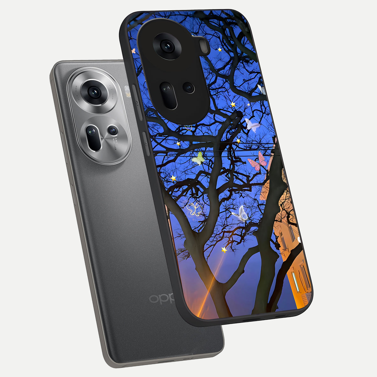  Butterfly Night Magic phone case For Oppo Reno 11 5G showing premium glass back cover with detailed artwork