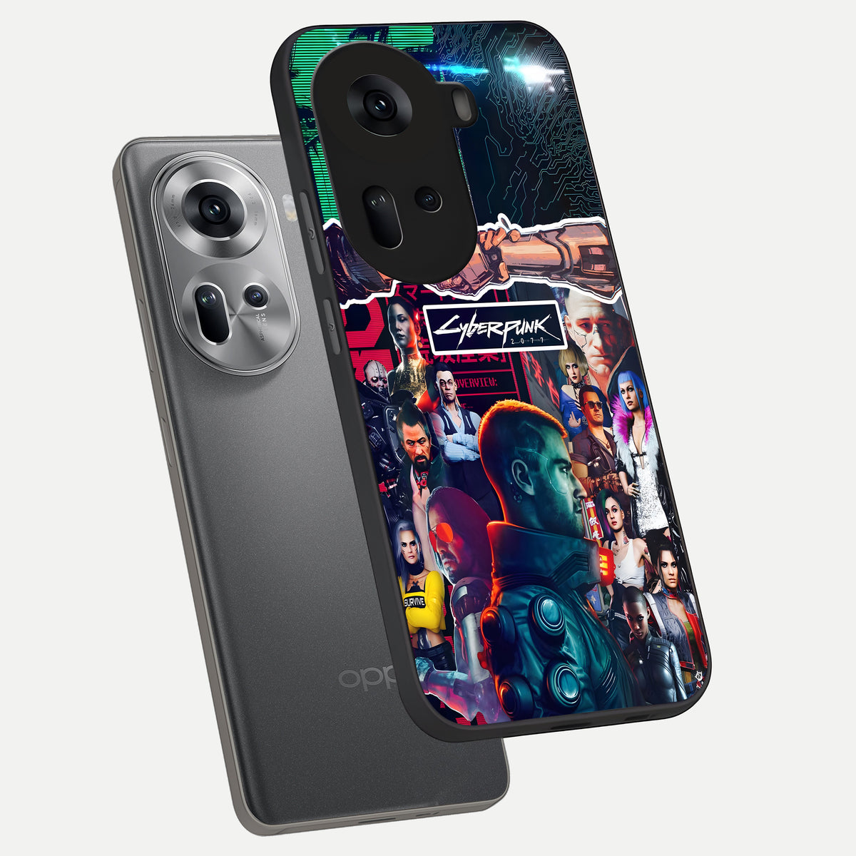  CYBERPUNK Legacy phone case For Oppo Reno 11 5G showing premium glass back cover with detailed artwork
