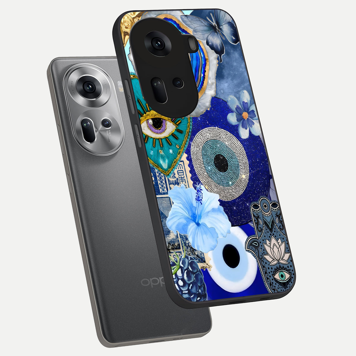  Celestial Blue Vision phone case For Oppo Reno 11 5G showing premium glass back cover with detailed artwork