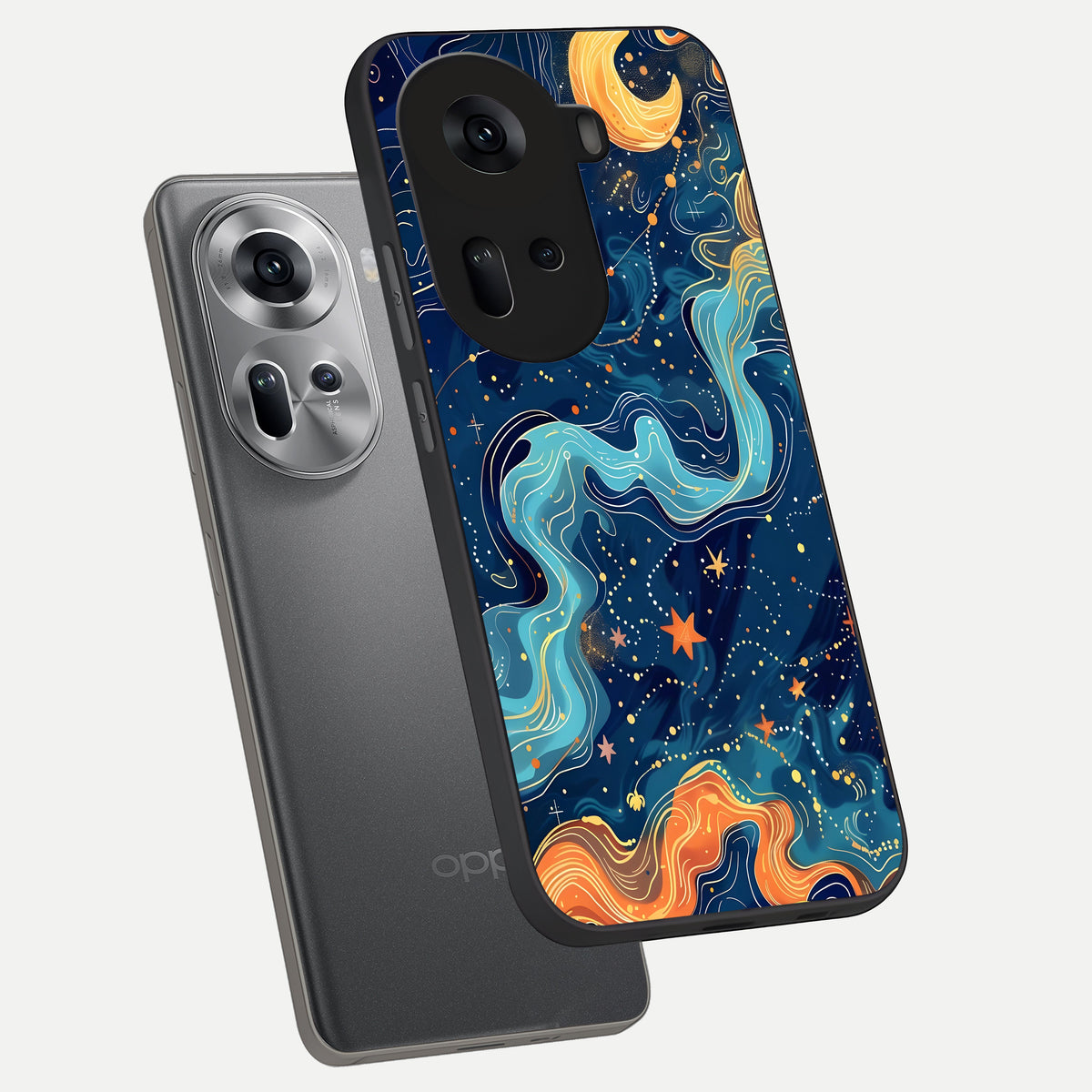  Celestial Dream Flow phone case For Oppo Reno 11 5G showing premium glass back cover with detailed artwork
