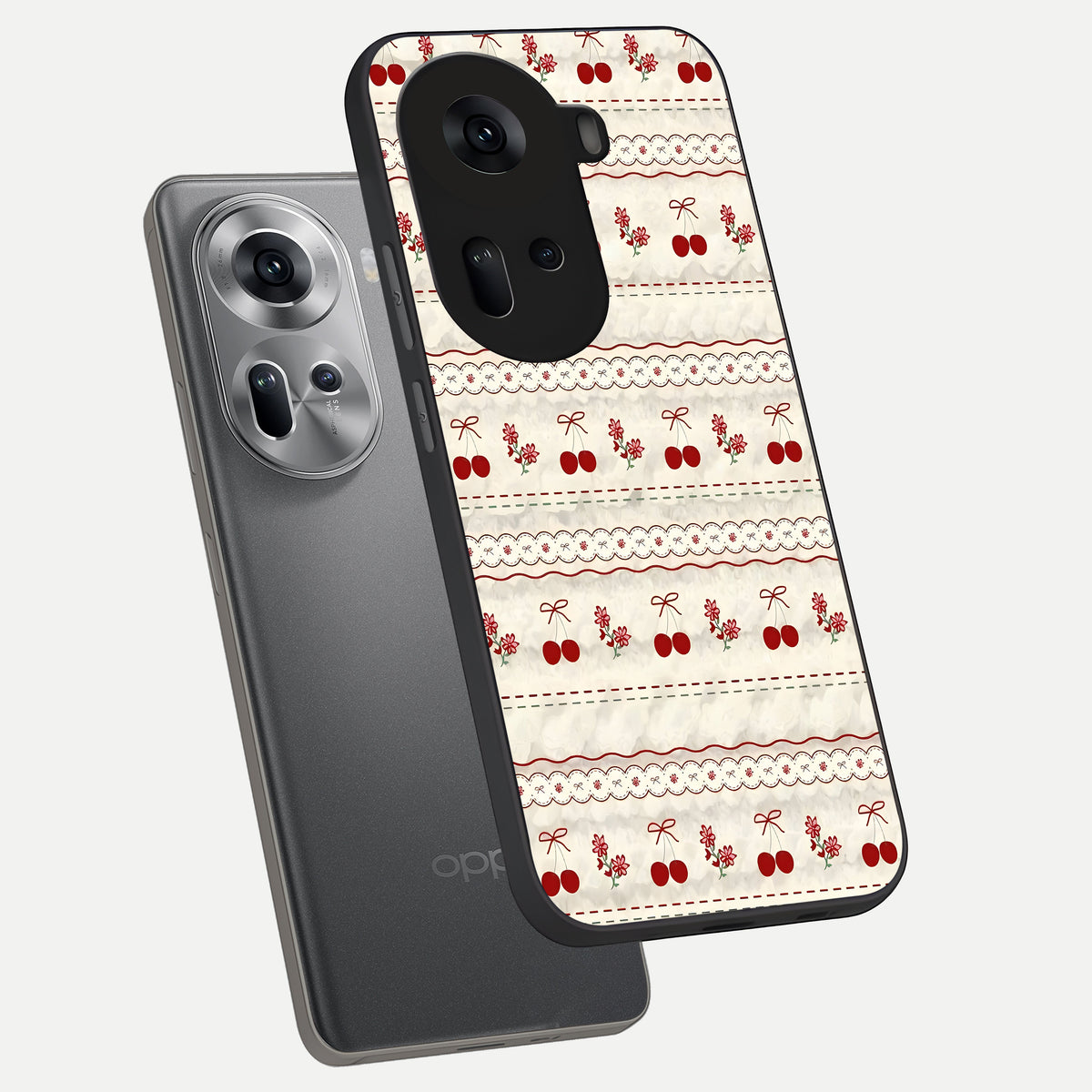  Cherry Bloom Charm phone case For Oppo Reno 11 5G showing premium glass back cover with detailed artwork