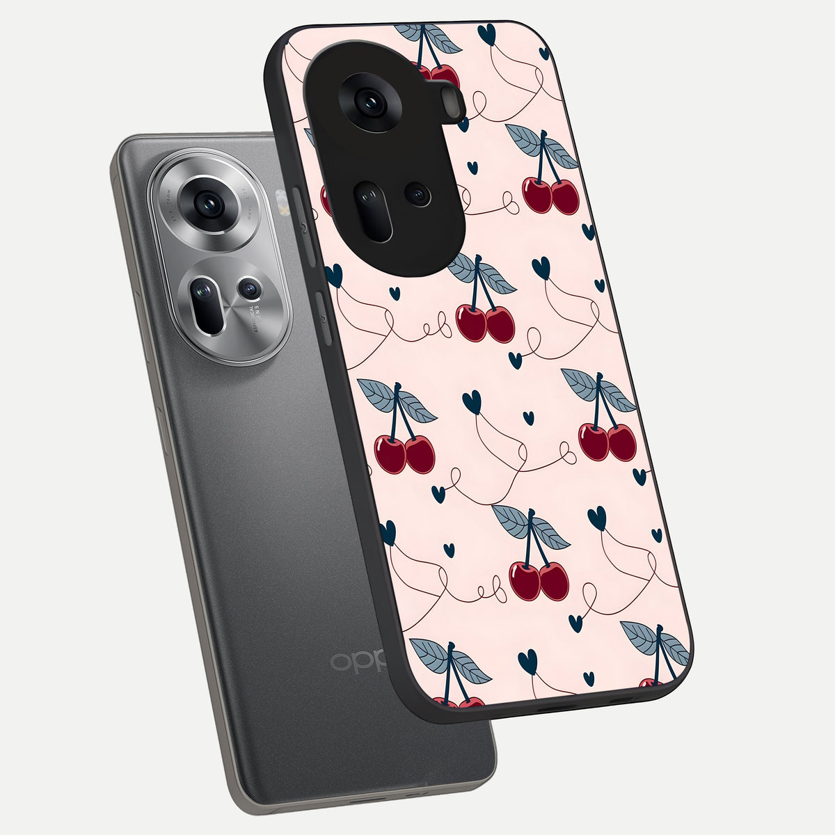  Cherry Heart Line phone case For Oppo Reno 11 5G showing premium glass back cover with detailed artwork