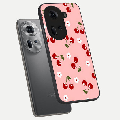  Cherry Love Mood phone case For Oppo Reno 11 5G showing premium glass back cover with detailed artwork
