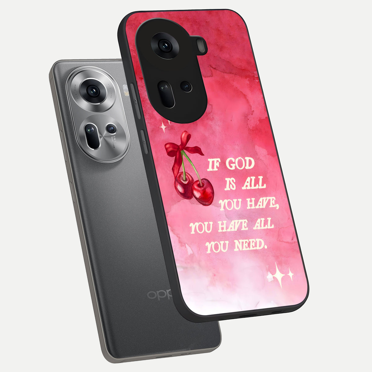  Cherry Quote phone case For Oppo Reno 11 5G showing premium glass back cover with detailed artwork