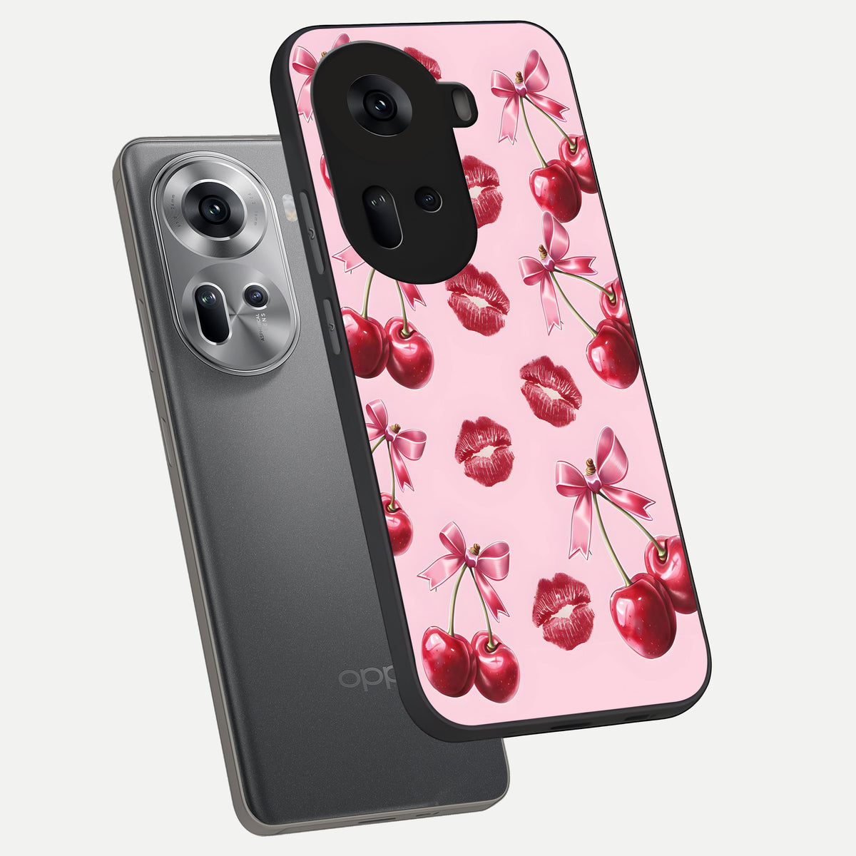  Cherry With Lips phone case For Oppo Reno 11 5G showing premium glass back cover with detailed artwork