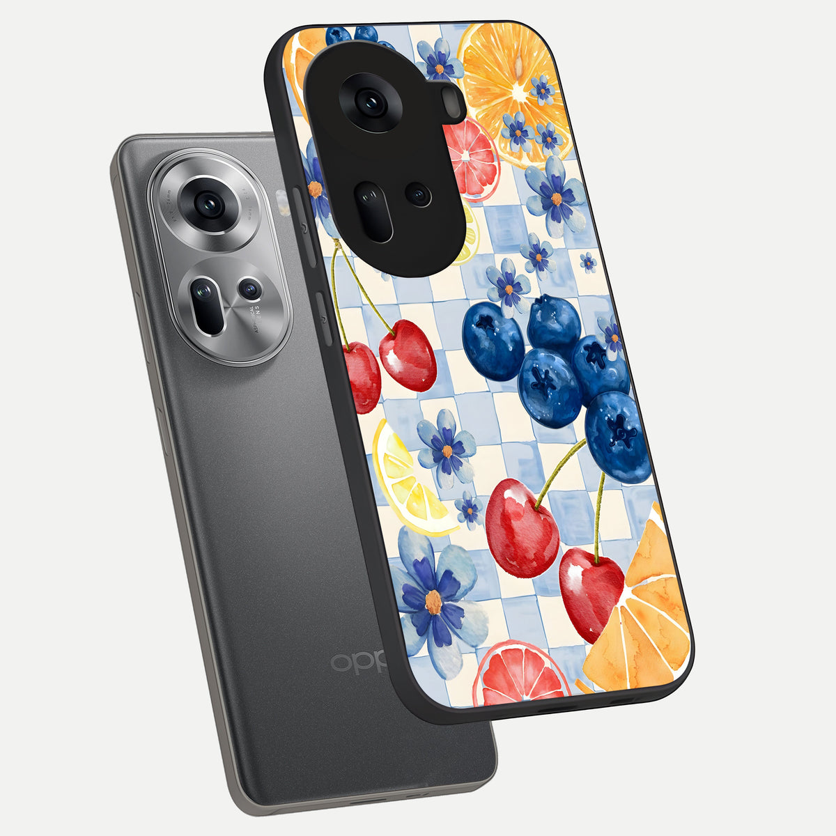  Citrus Bloom Joy phone case For Oppo Reno 11 5G showing premium glass back cover with detailed artwork