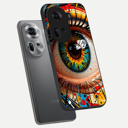  Colorful Eye phone case For Oppo Reno 11 5G showing premium glass back cover with detailed artwork