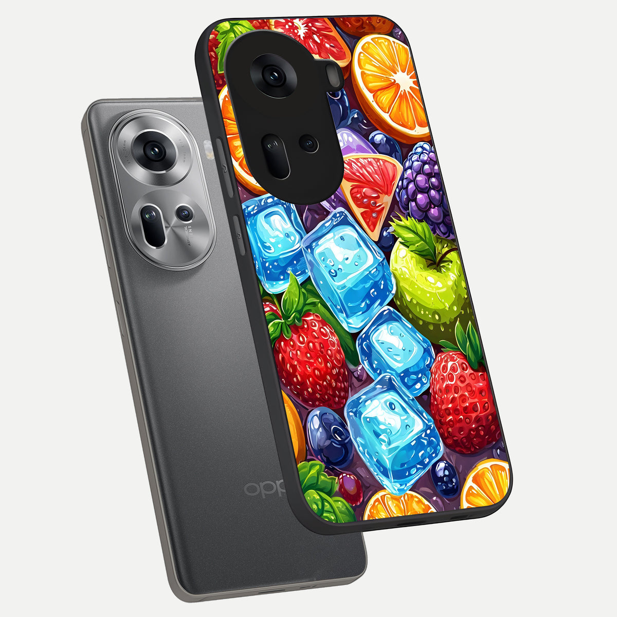  Colorful Fruits with Ice phone case For Oppo Reno 11 5G showing premium glass back cover with detailed artwork