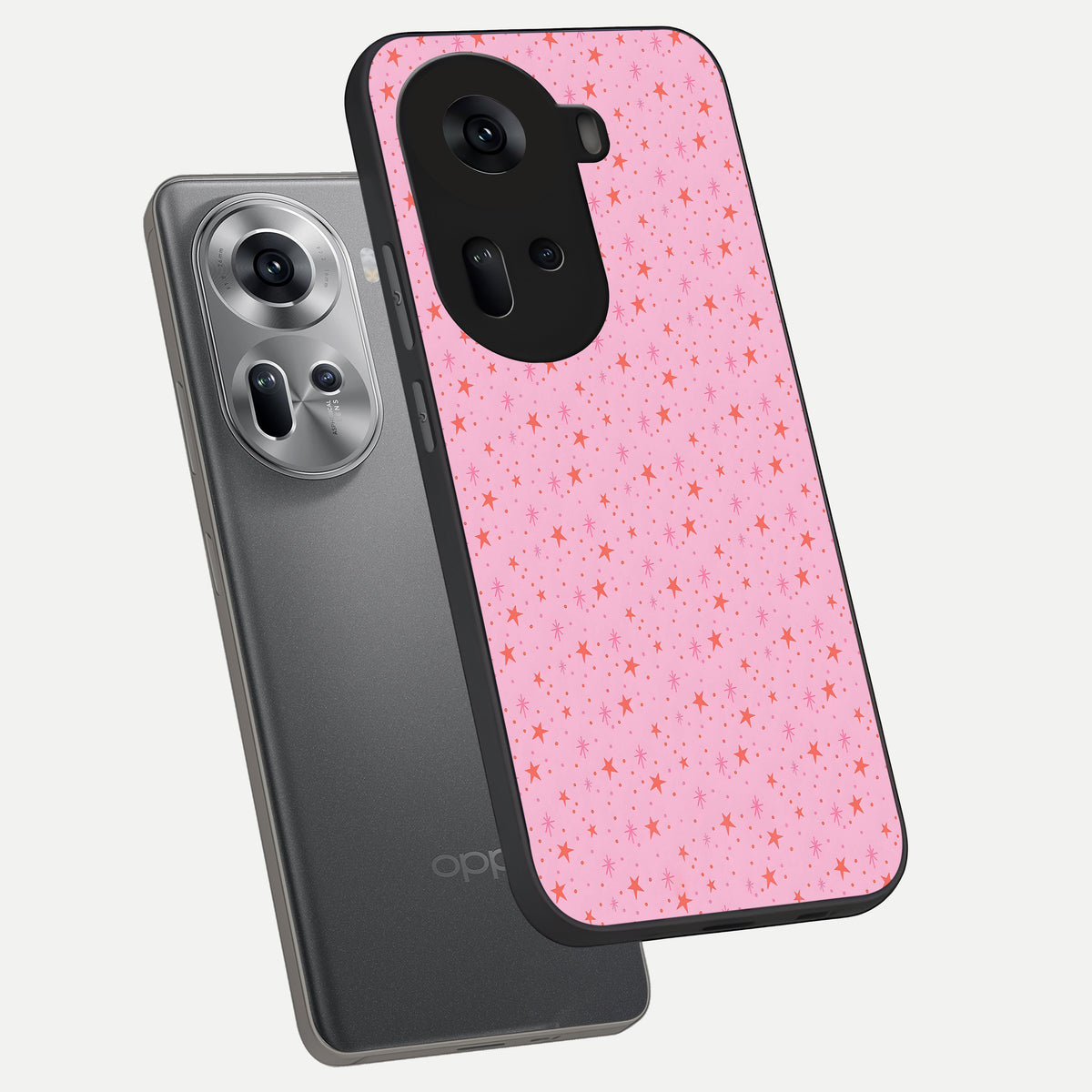  Cosmic Pink Sparkle phone case For Oppo Reno 11 5G showing premium glass back cover with detailed artwork