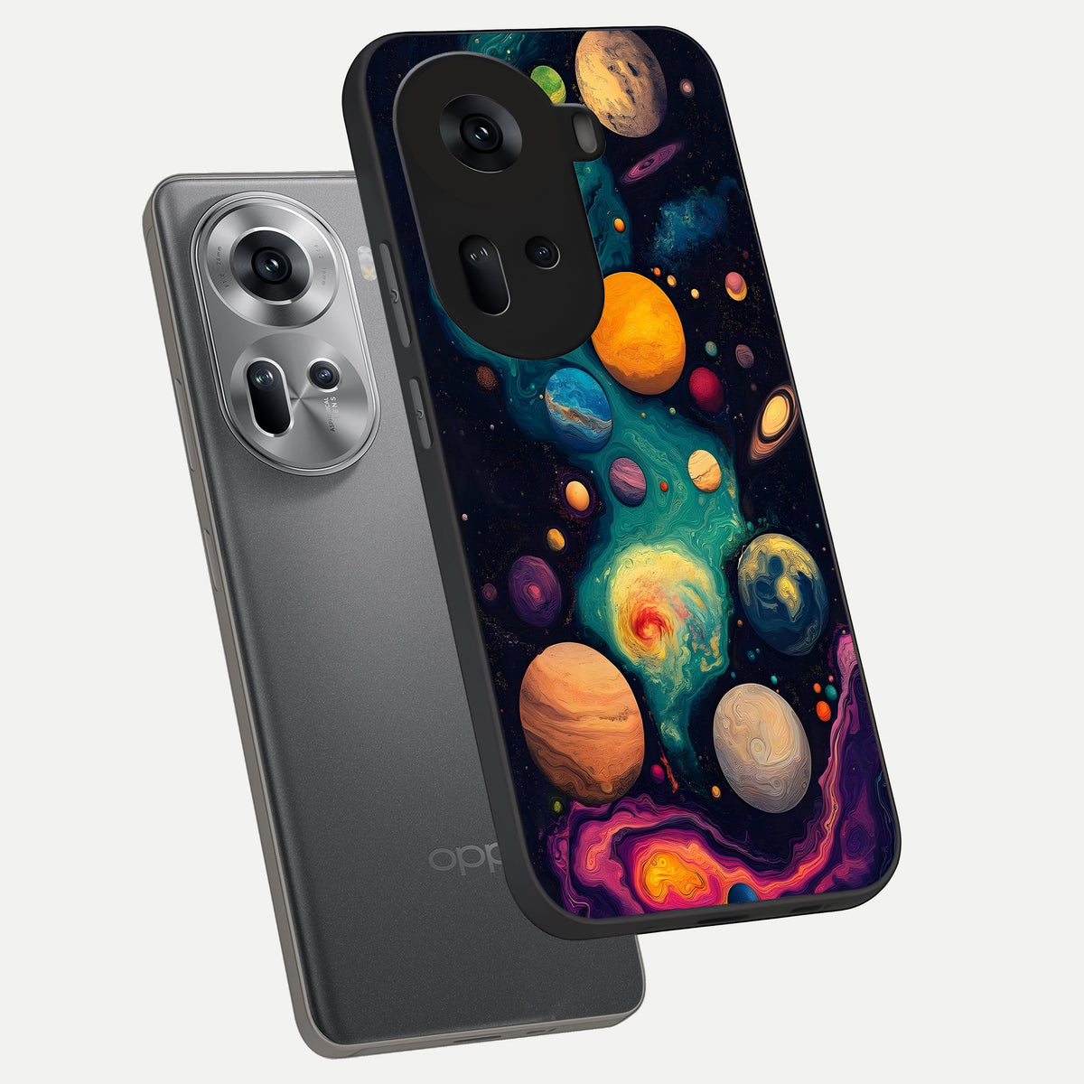  Cosmic Planet Journey phone case For Oppo Reno 11 5G showing premium glass back cover with detailed artwork