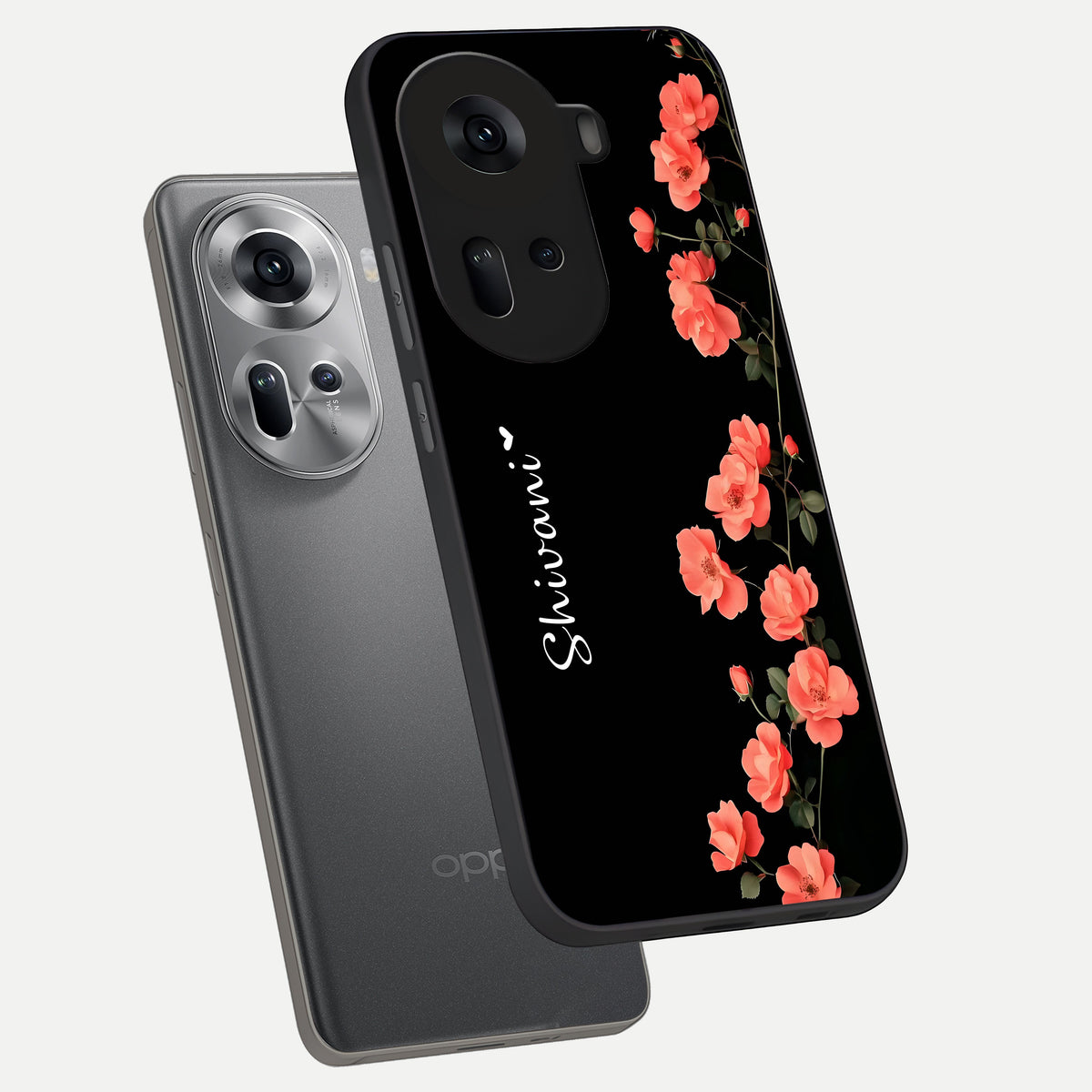  Crimson Bloom Grace Custom Name phone case For Oppo Reno 11 5G showing premium glass back cover with detailed artwork