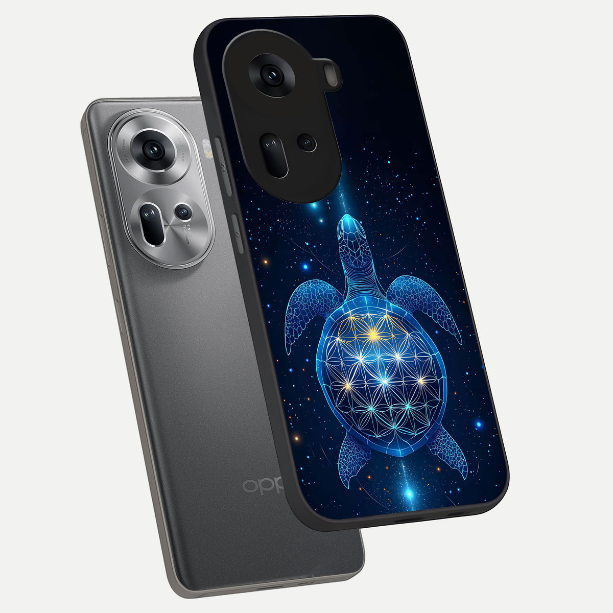  Crimson Blue Turtle phone case For Oppo Reno 11 5G showing premium glass back cover with detailed artwork