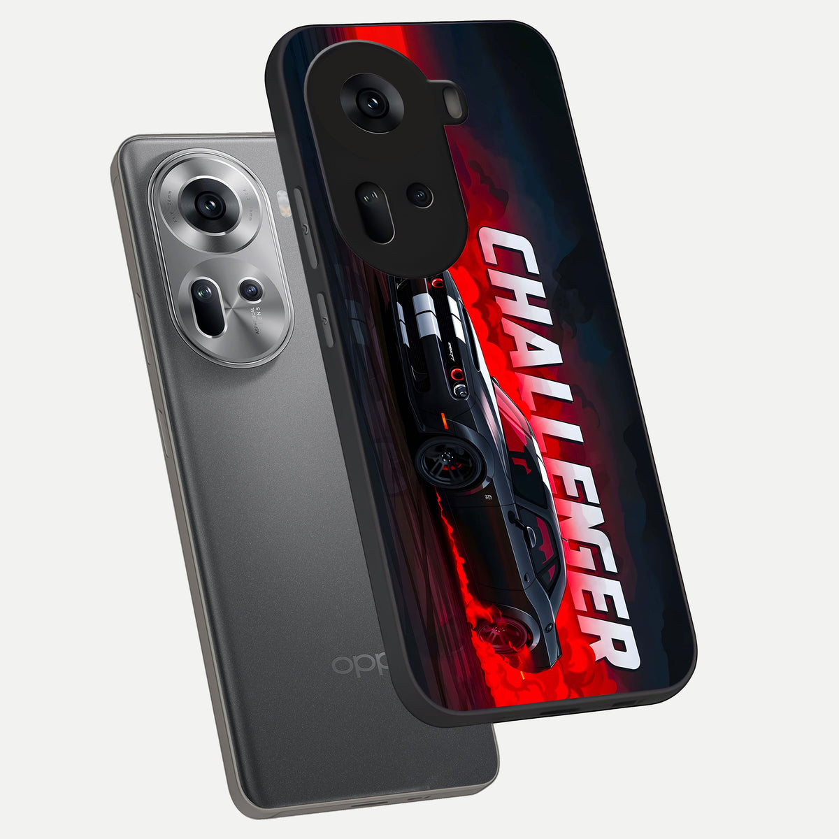  Crimson Challenger Fury phone case For Oppo Reno 11 5G showing premium glass back cover with detailed artwork