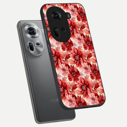  Crimson Love Petals phone case For Oppo Reno 11 5G showing premium glass back cover with detailed artwork