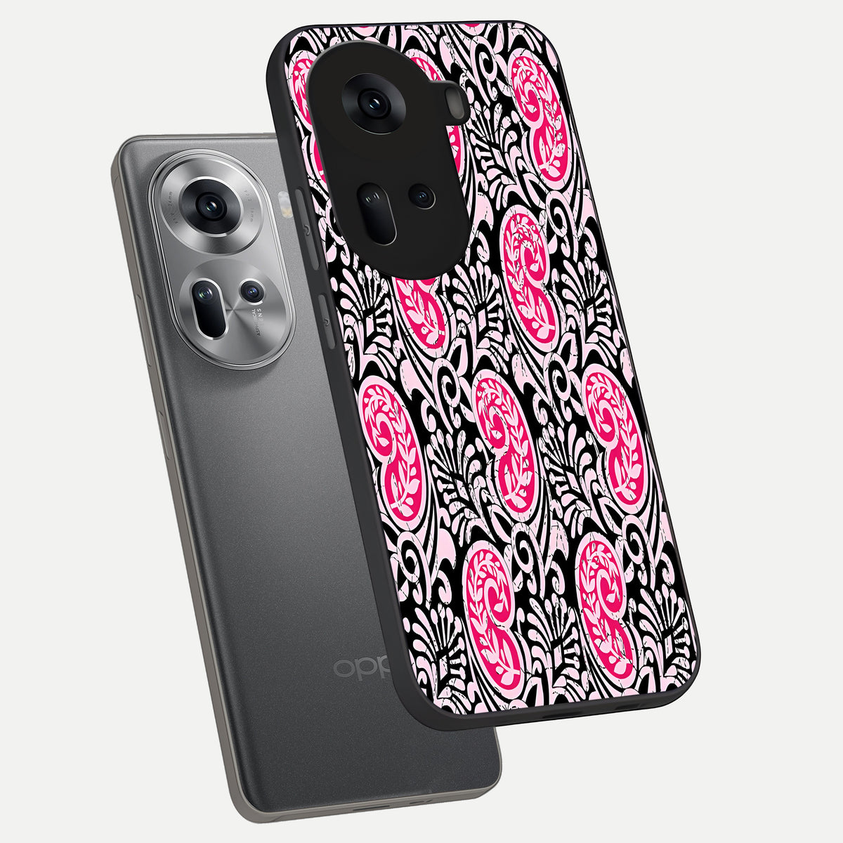  Crimson Paisley Charm phone case For Oppo Reno 11 5G showing premium glass back cover with detailed artwork
