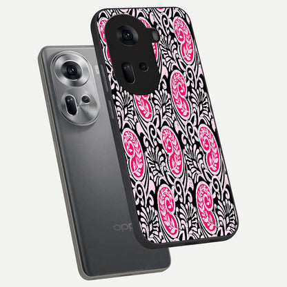  Crimson Paisley Charm phone case For Oppo Reno 11 5G showing premium glass back cover with detailed artwork