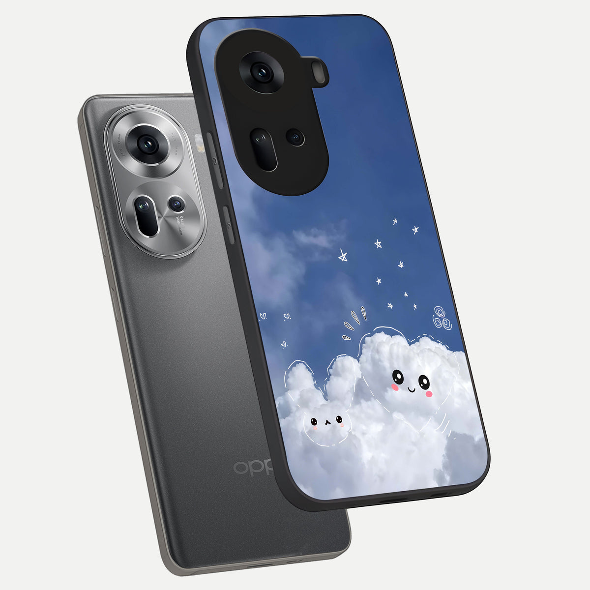  Cute Blossom Cloud phone case For Oppo Reno 11 5G showing premium glass back cover with detailed artwork