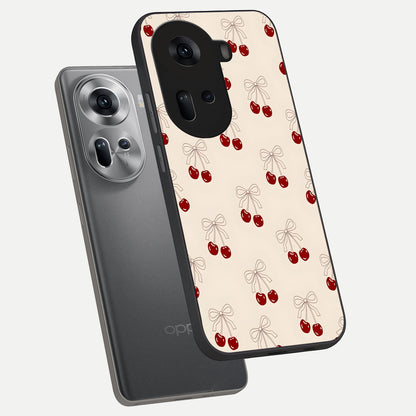  Cute Cherry Pattern phone case For Oppo Reno 11 5G showing premium glass back cover with detailed artwork