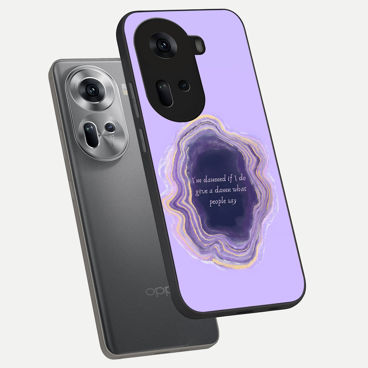  Damned People Quote phone case For Oppo Reno 11 5G showing premium glass back cover with detailed artwork