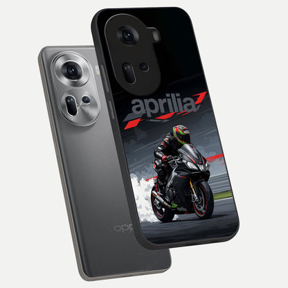  Dark Aprilla phone case For Oppo Reno 11 5G showing premium glass back cover with detailed artwork