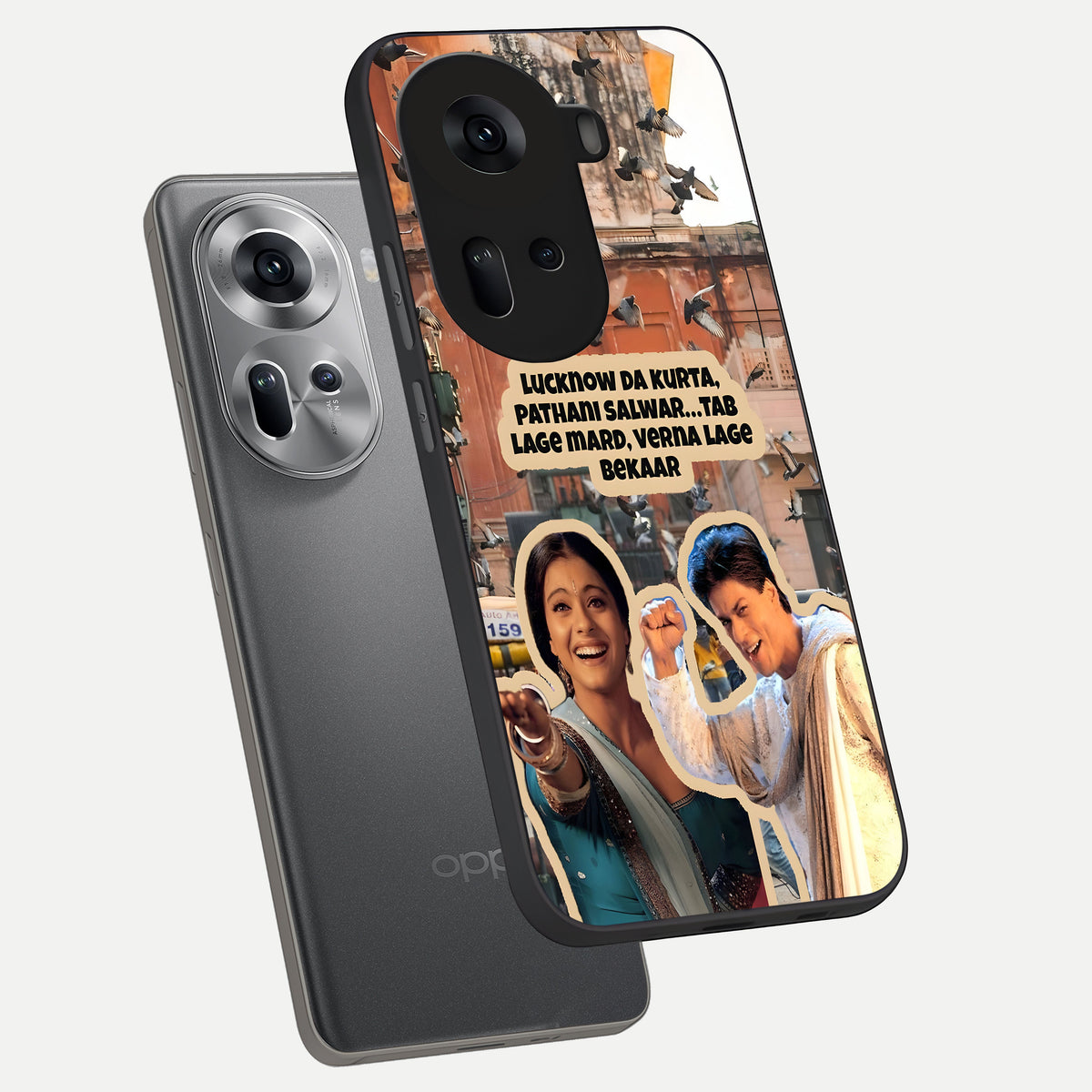  Desi Retro Vibes phone case For Oppo Reno 11 5G showing premium glass back cover with detailed artwork