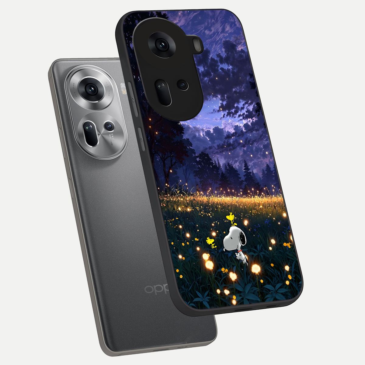  Firefly Meadow Magic phone case For Oppo Reno 11 5G showing premium glass back cover with detailed artwork