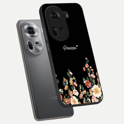  Floral Design Personalized Custom Name phone case For Oppo Reno 11 5G showing premium glass back cover with detailed artwork
