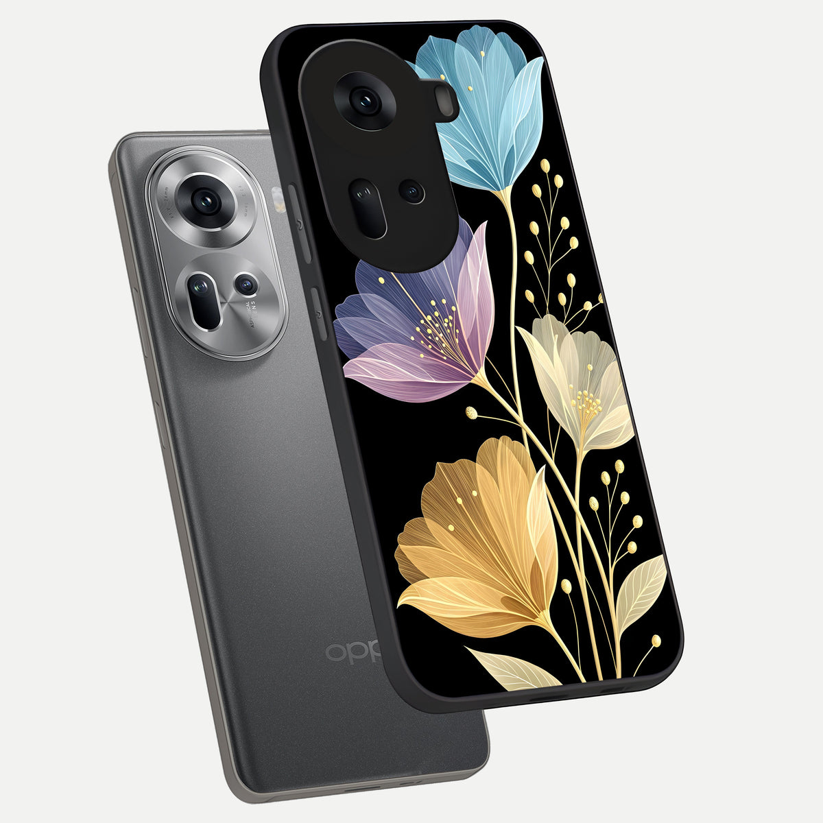  Flower Bloom Glow phone case For Oppo Reno 11 5G showing premium glass back cover with detailed artwork