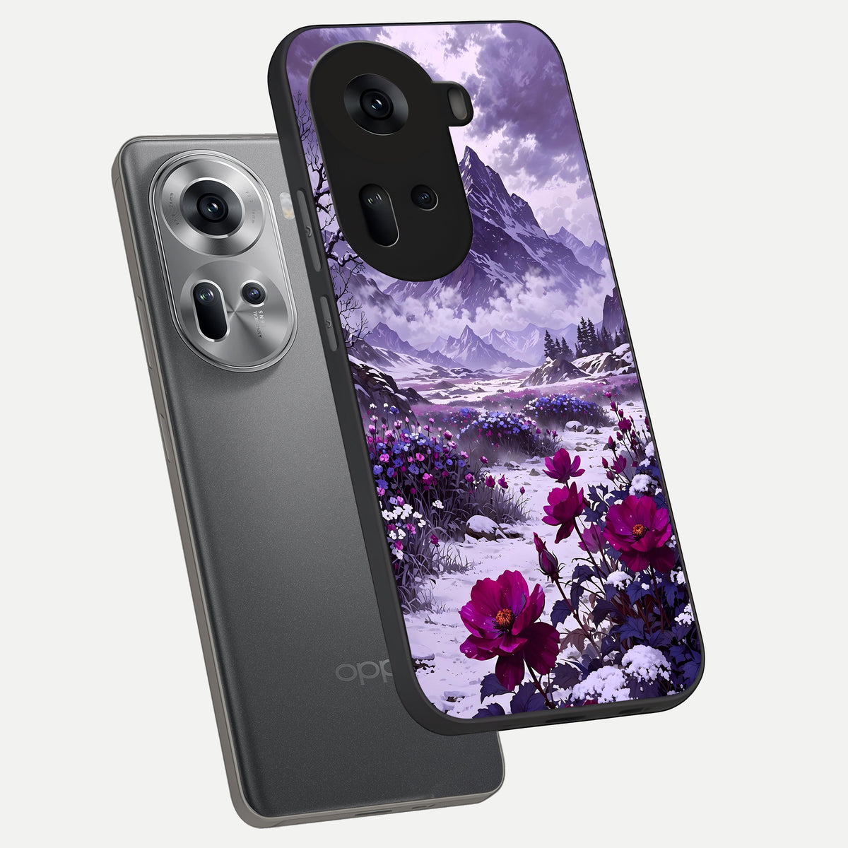 Flower Mountain View phone case For Oppo Reno 11 5G showing premium glass back cover with detailed artwork