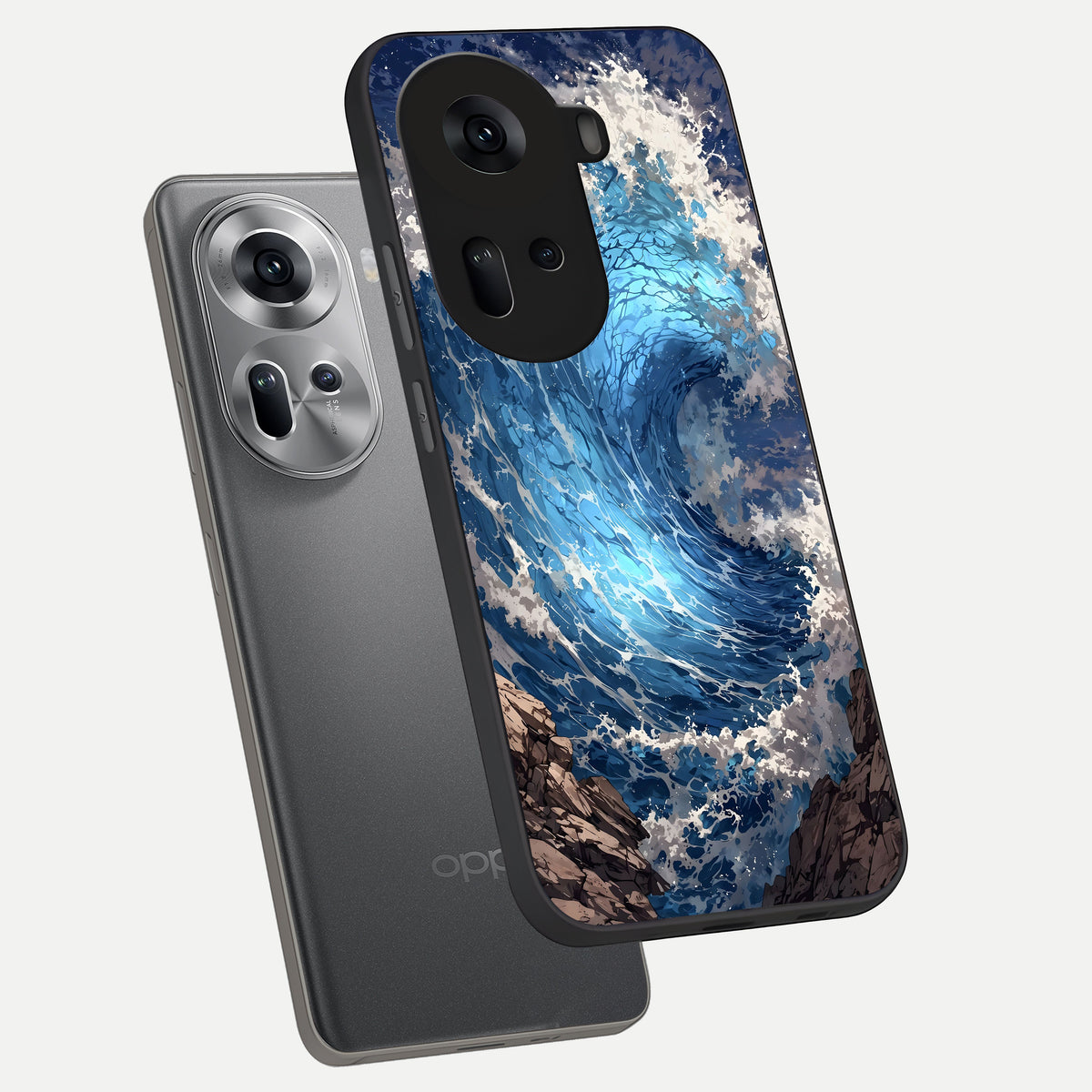  Giant Ocean Wave phone case For Oppo Reno 11 5G showing premium glass back cover with detailed artwork