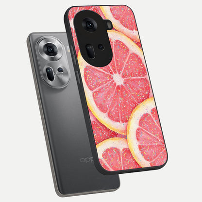  Glitter Grapefruit phone case For Oppo Reno 11 5G showing premium glass back cover with detailed artwork
