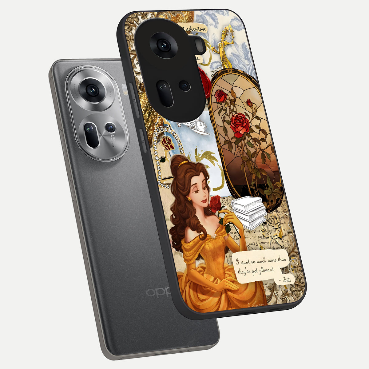  Golden Dream Belle phone case For Oppo Reno 11 5G showing premium glass back cover with detailed artwork