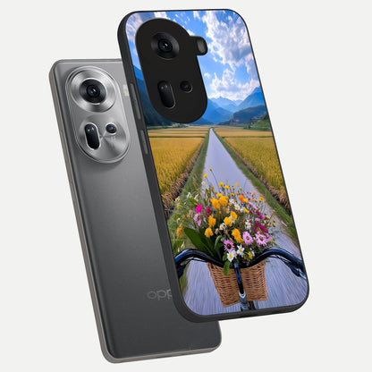  Golden Field Journey phone case For Oppo Reno 11 5G showing premium glass back cover with detailed artwork
