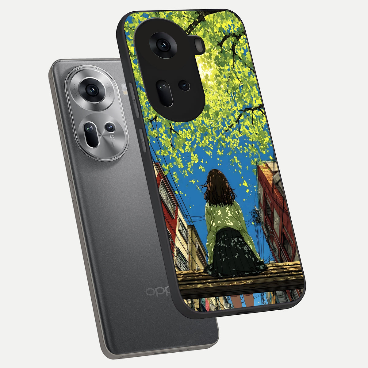  Golden Leaves Glow phone case For Oppo Reno 11 5G showing premium glass back cover with detailed artwork