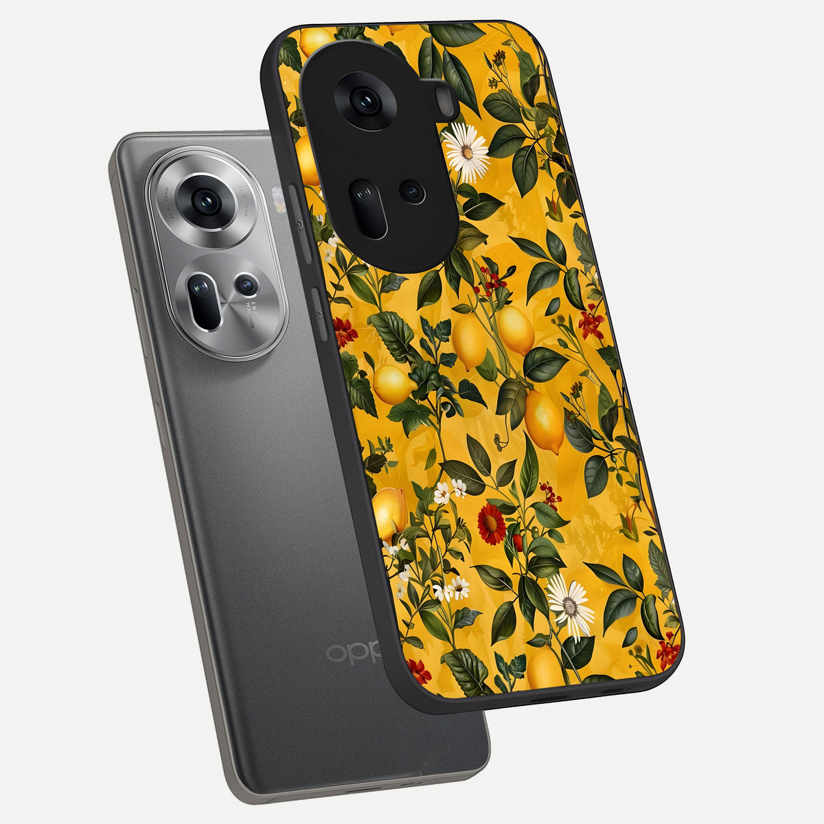  Golden Lemon Field phone case For Oppo Reno 11 5G showing premium glass back cover with detailed artwork