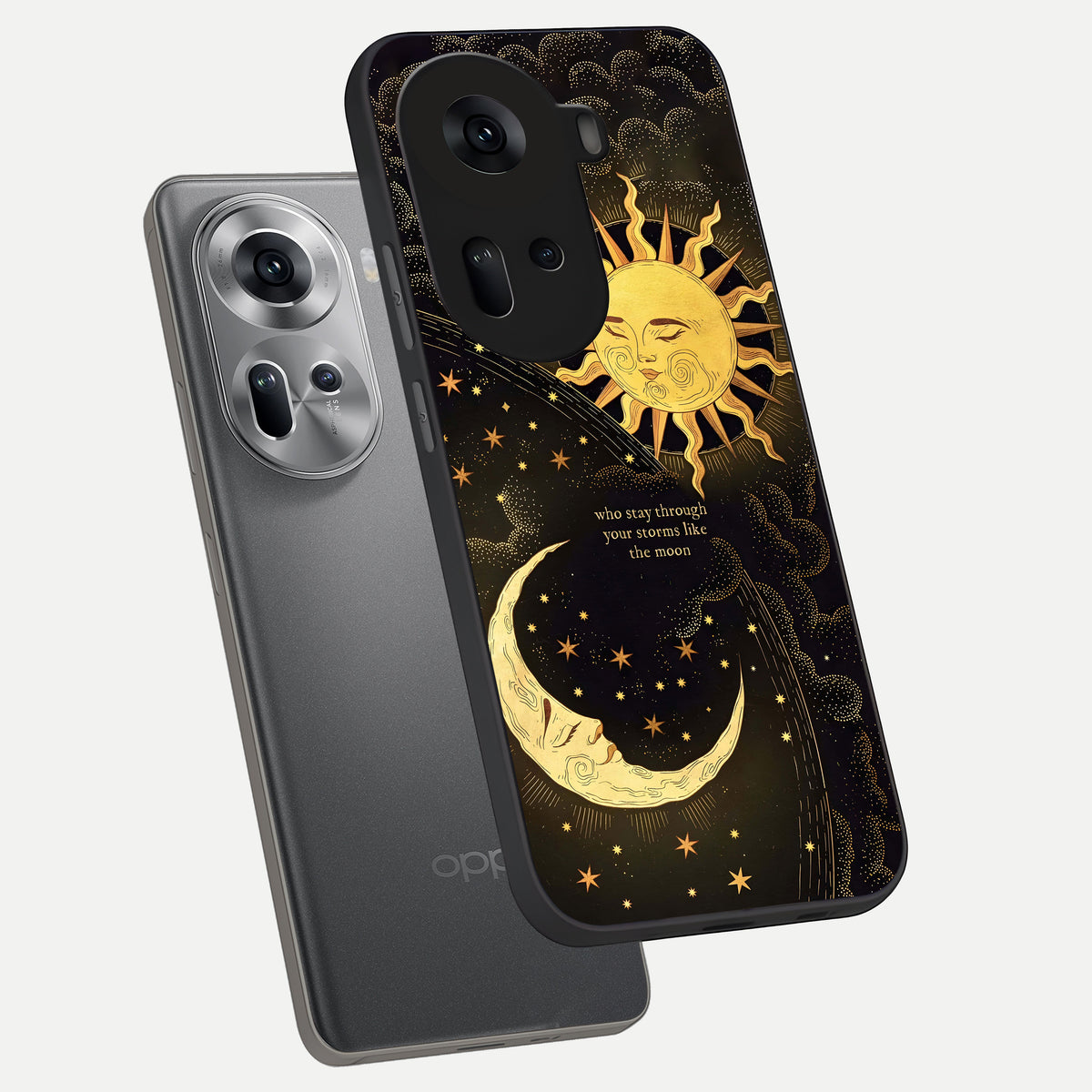  Golden Lunar Love phone case For Oppo Reno 11 5G showing premium glass back cover with detailed artwork