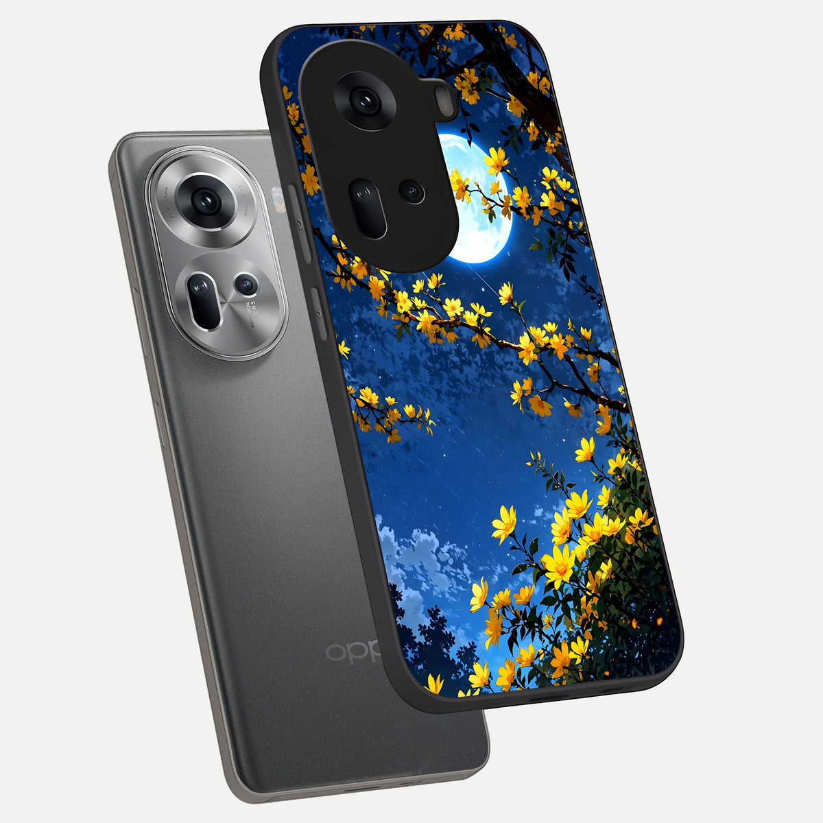  Golden Night Glow phone case For Oppo Reno 11 5G showing premium glass back cover with detailed artwork