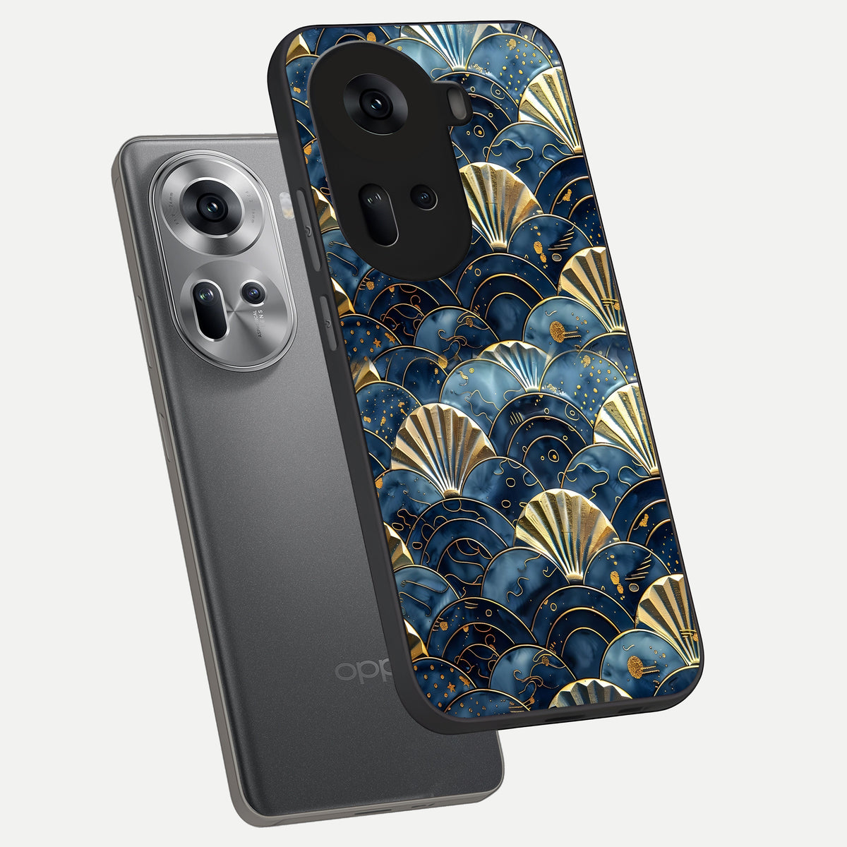  Golden Wave Luxe phone case For Oppo Reno 11 5G showing premium glass back cover with detailed artwork