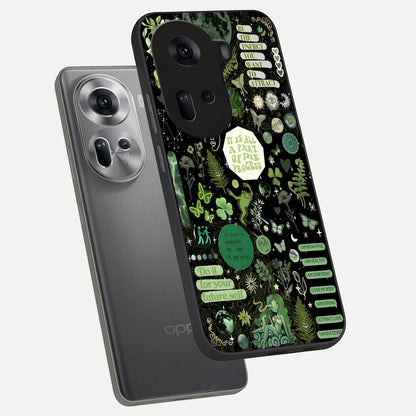  Green Mandala Pattern phone case For Oppo Reno 11 5G showing premium glass back cover with detailed artwork
