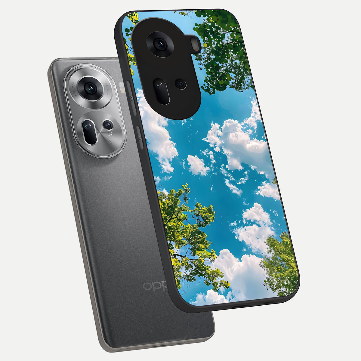  Green Moon Energy phone case For Oppo Reno 11 5G showing premium glass back cover with detailed artwork