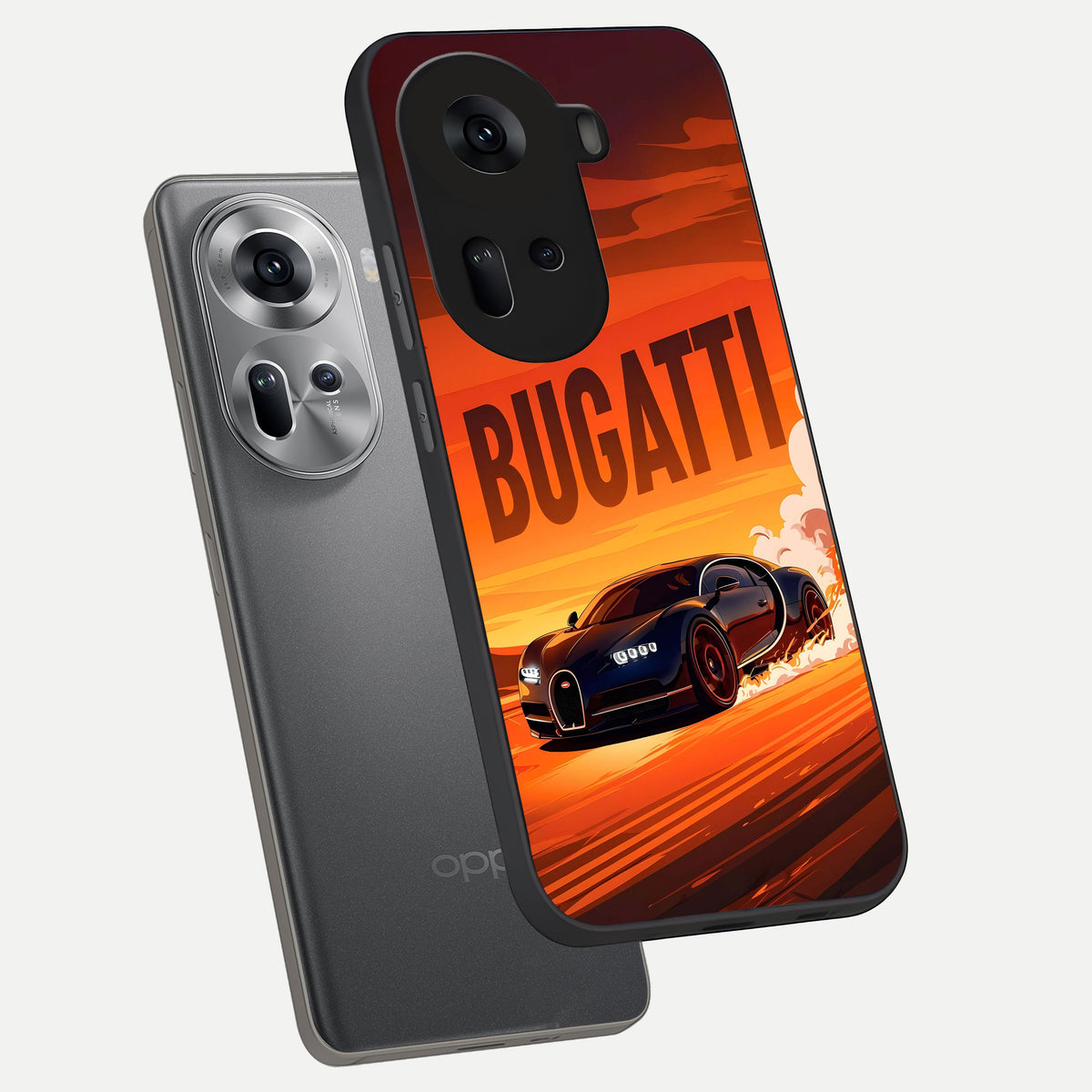  Inferno Bugatti Storm phone case For Oppo Reno 11 5G showing premium glass back cover with detailed artwork