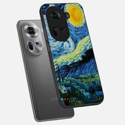  Inspired Van Gogh Art phone case For Oppo Reno 11 5G showing premium glass back cover with detailed artwork
