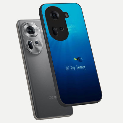  Just Keep Swimming phone case For Oppo Reno 11 5G showing premium glass back cover with detailed artwork