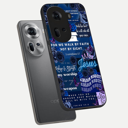  Kingdom Faith Glow phone case For Oppo Reno 11 5G showing premium glass back cover with detailed artwork