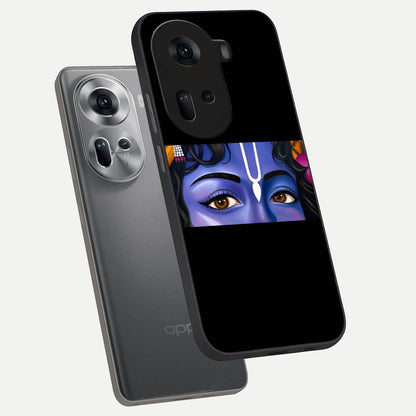  Krishna Eye phone case For Oppo Reno 11 5G showing premium glass back cover with detailed artwork
